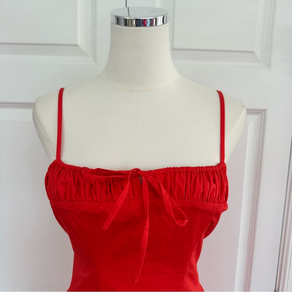 Aur Society Poppy Red Shirred Bodice Fit & Flare 100% Cotton FLOWY Dress Size S - Picture 5 of 16